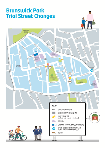 Map showing Brunswick Park Trial Street Changes